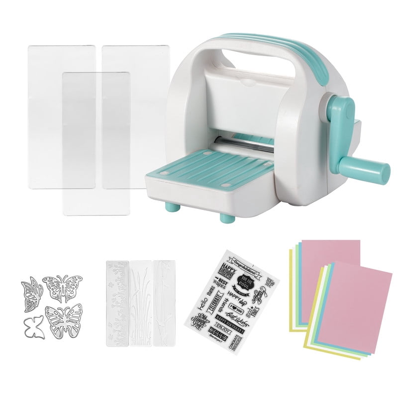 WRVCSS Portable Manual Mini Die Cutting & Embossing Machine for Arts & Crafts, Scrapbooking & Cardmaking,3"Opening (White+Teal)
