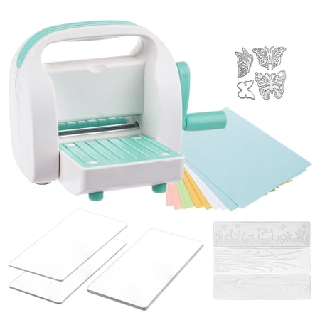 WRVCSS Portable Manual Mini Die Cutting & Embossing Machine for Arts & Crafts, Scrapbooking & Cardmaking,3"Opening (White+Teal)