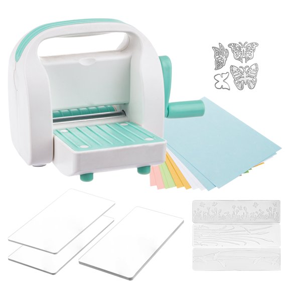 WRVCSS Portable Manual Mini Die Cutting & Embossing Machine for Arts & Crafts, Scrapbooking & Cardmaking,3"Opening (White+Teal)