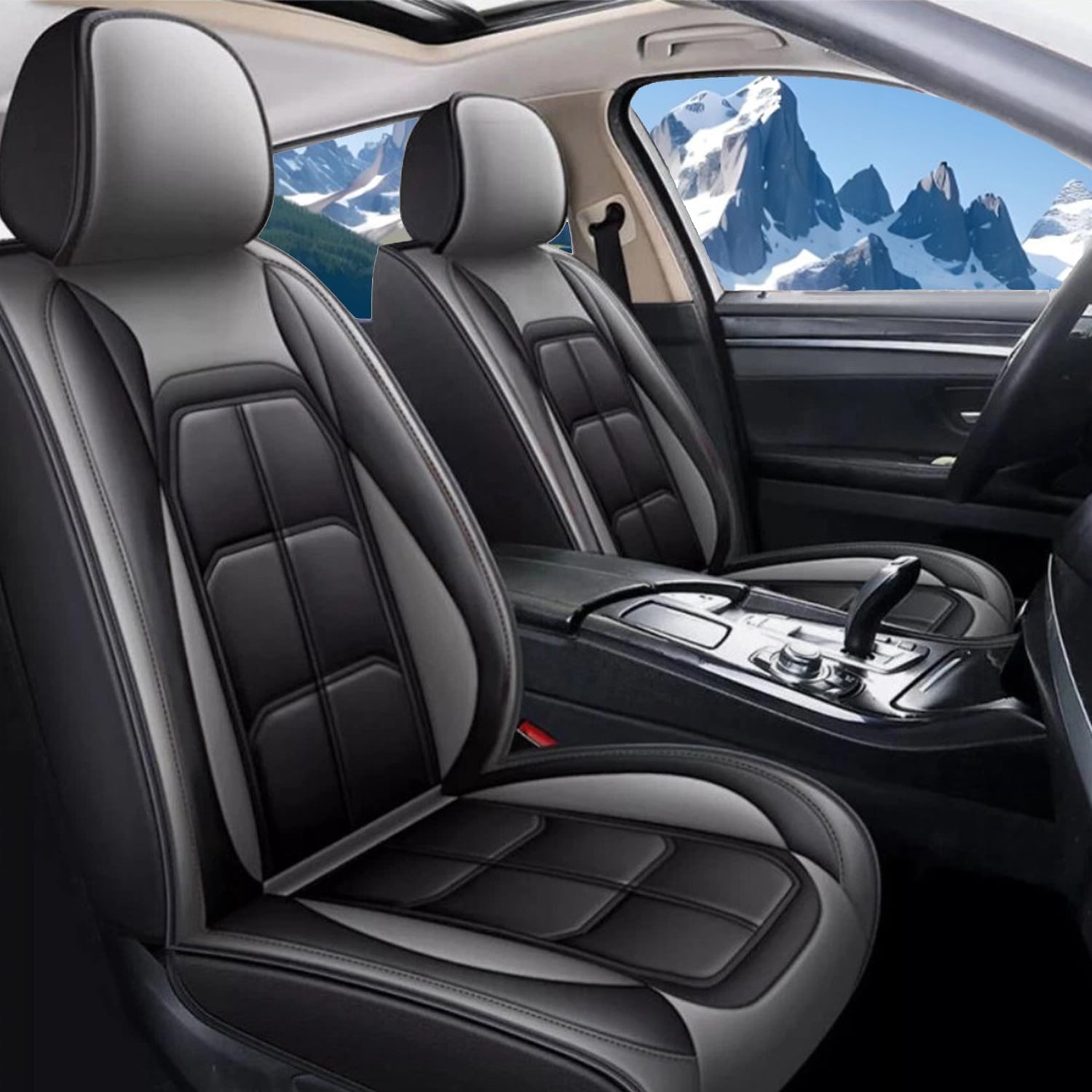 WRWolf Car Seat Covers Full Set Fit for Toyota RAV4 2013-2026: 5 Seat Auto Interior Accessories, Waterproof Faux Leather Vehical Car Seat Cushion Covers(Black&Gray)