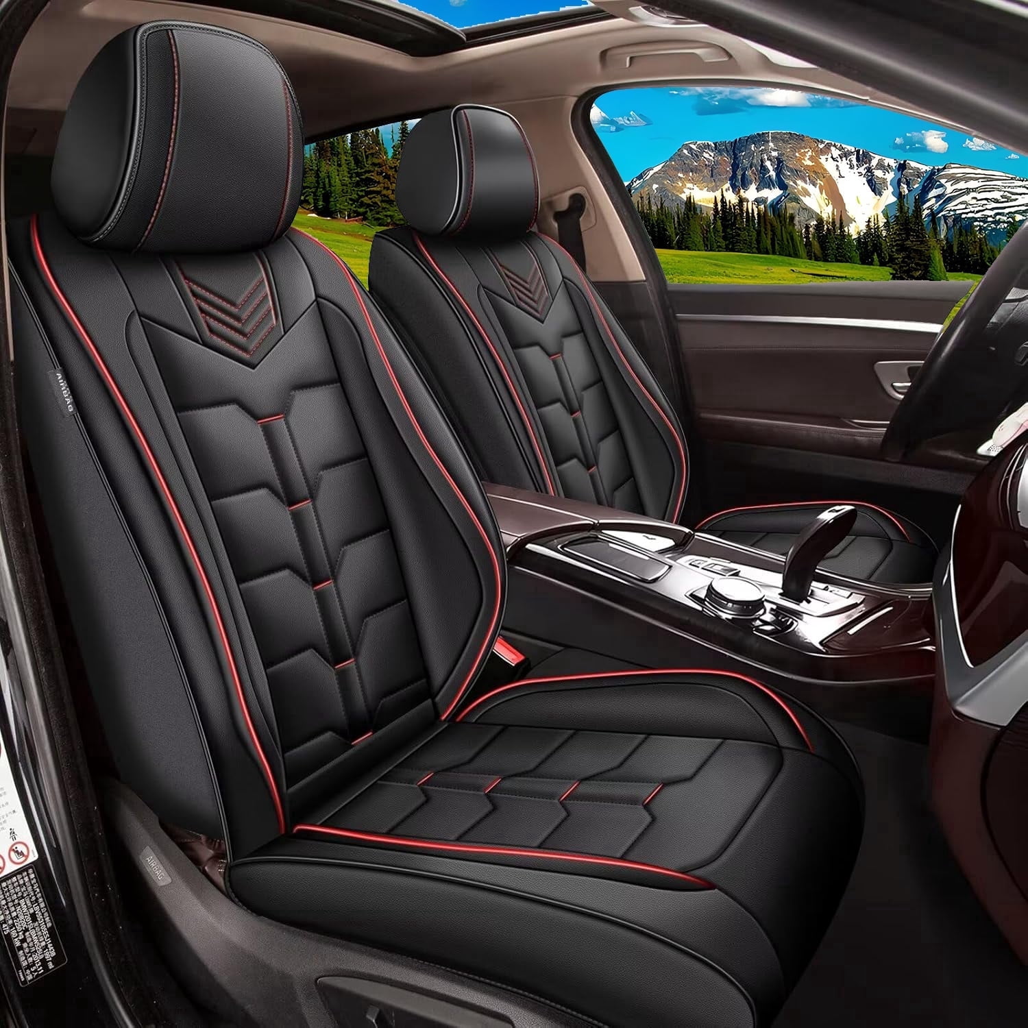 WRWolf Fit for Honda Accord 2003-2017 Seat Covers - Full Set Waterproof Leather Car Seat Covers Compatible Airbag（5 Seat,Black&Redline）