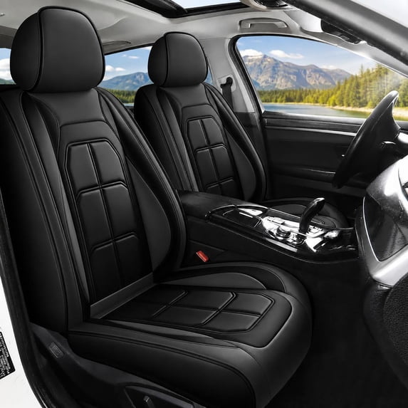 WRWolf Full Set Seat Cover Fit for Kia Cadenza 2014-2020 Faux Leather Car Seat Protector Compatible Airbag Vehicle Cushion Covers Waterproof Carseat Seat Full Set 5 Seats (Black)