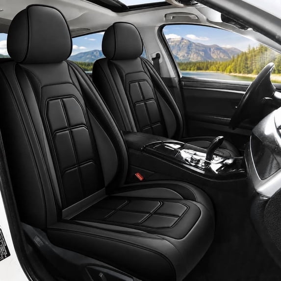 WRWolf Full Set Seat Cover Fit for Volkswagen Jetta 2008-2024 Faux Leather Car Seat Protector Compatible Airbag Vehicle Cushion Covers Waterproof Carseat Seat Full Set 5 Seats (Black)