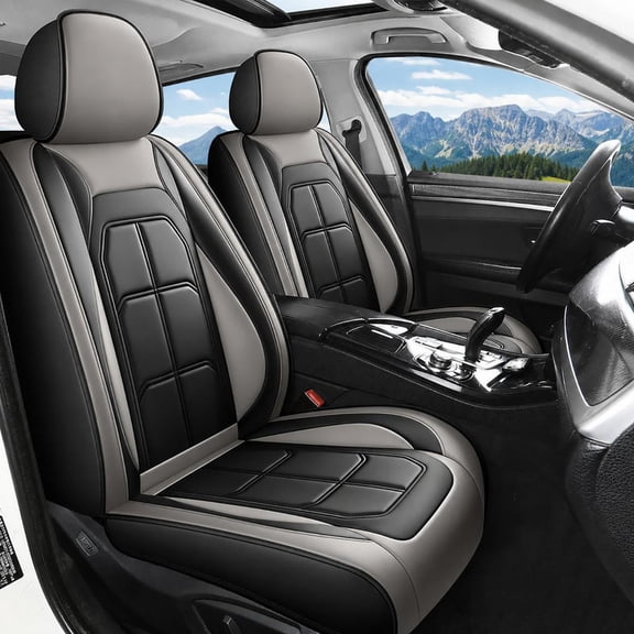 WRWolf Seat Covers for Car Full Set Fit for Ford Ranger 2019-2024 2025(Not Fit Raptor) Automotive Leather Seat Cushion Breathable Waterproof Seat Protectors (5 Seats,Black& Grey)