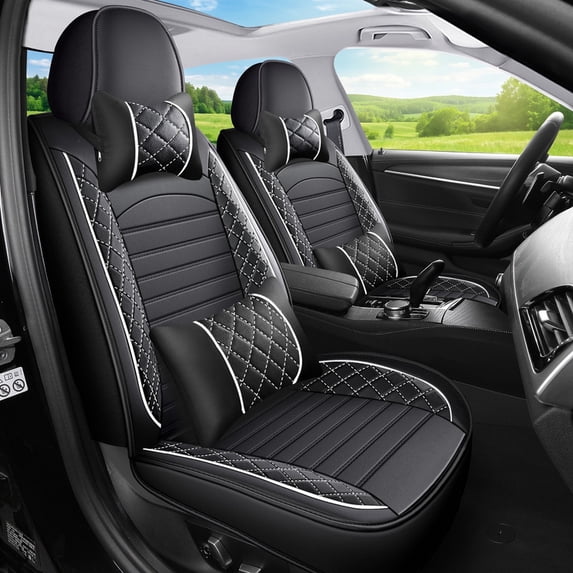 WRWolf Seat Covers for Nissan Altima 2009-2026 | 5-Seats Leather Seat Covers, Easy to Install Automotive Seat Covers Full Set (Full Set, Black&White)