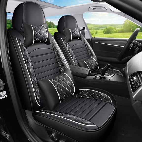 WRWolf Seat Covers for Nissan Rogue 2010-2026 | 5-Seats Leather Seat Covers, Easy to Install Automotive Seat Covers Full Set (Full Set, Black&White)