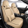 thumbnail image 1 of WRWolf Universal SUV Sedan Truck Crew Cab Car 5-Seat Covers Front & Rear Full Set PU Leather Breathable Waterproof Seat Cushion Protector,Beige, 1 of 7