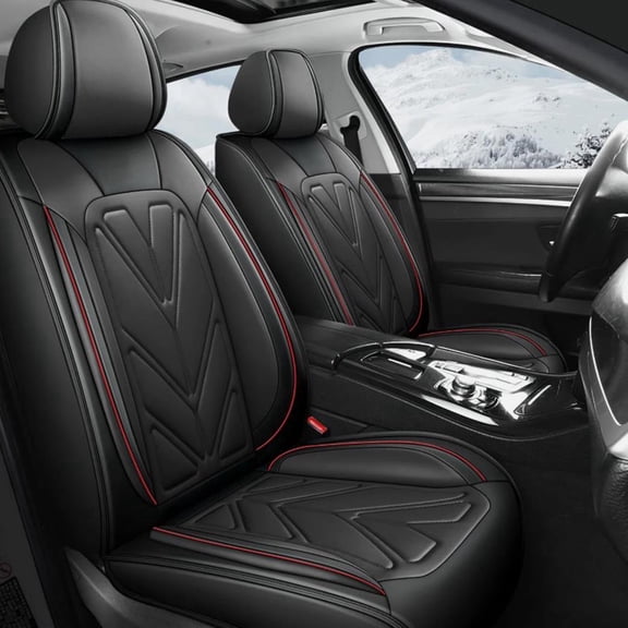 WRWolf for Ford Ecosport 2018-2025 Seat Covers - Full Set Waterproof Leather Car Seat Covers Compatible Airbag5 Seat,Black&Redline