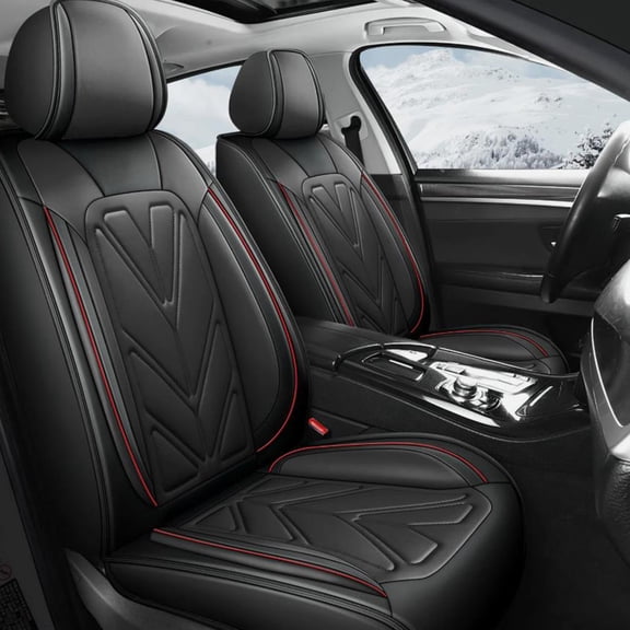 WRWolf for Ford Ecosport 2018-2025 Seat Covers - Full Set Waterproof Leather Car Seat Covers Compatible Airbag(5 Seat,Black&Redline)