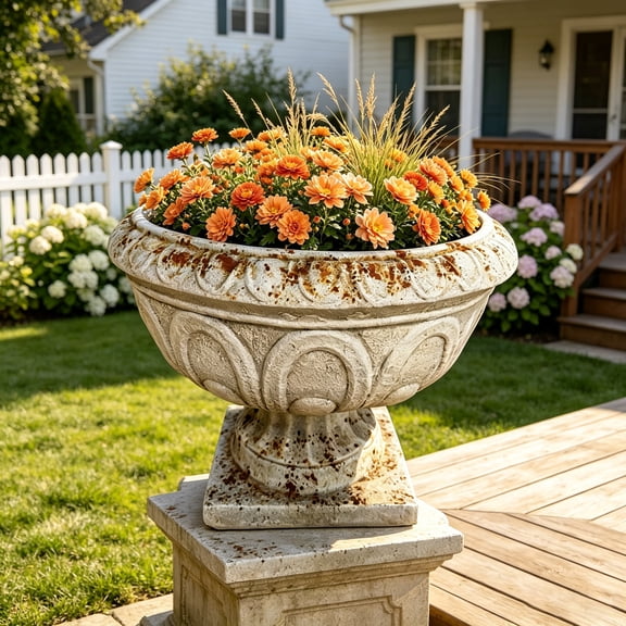 WRXELAN 14.5-inch tall  17.7-inch wide MGO Vintage Rust-Colored Bowl Planter, low-profile outdoor planter, suitable for gardens, patios, and porches, French country home decor