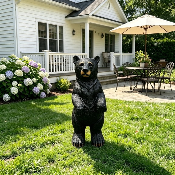 WRXELAN 19.69-inch Outdoor Black Bear Statue, Garden Resin Black Bear Ornament, Perfect for outdoor patios, country cottages, and rustic-style decor (standing)