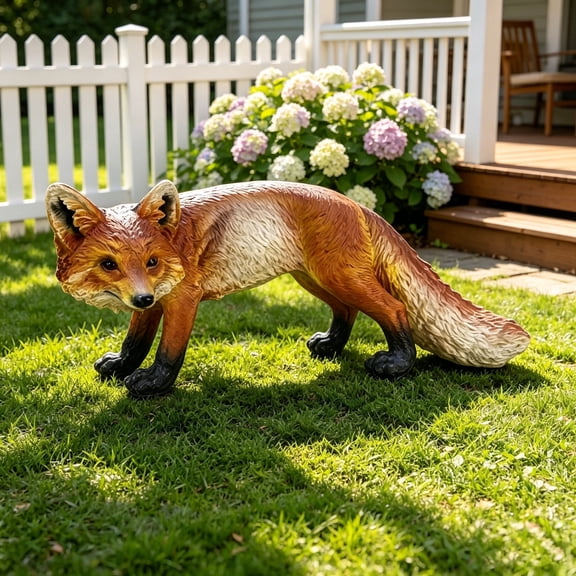 WRXELAN 19.69-inch Red Fox Garden Ornament—resin wildlife statue perfect for patios, courtyards, and lawns, or as outdoor home decor; an ideal housewarming gift (red)
