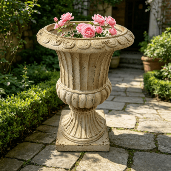 WRXELAN 20'' Antique White MGO Garden Urn Planter, Square Outdoor Decorative Flower Pot with Drainage Hole & Plug, Large Classical Planter for Patio Garden Porch Decor(1PCS)