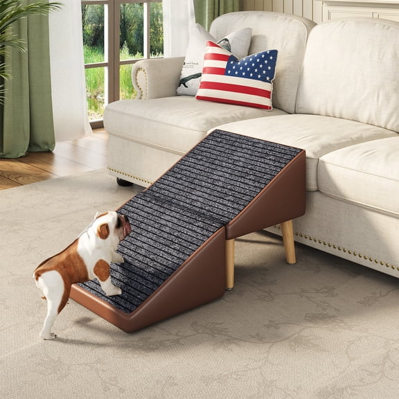 WRXELAN 3-in-1 Split Ottoman Dog Ramp for Small Dogs and Cats, with Storage Foldable Wooden Pet Ramp Stairs for Couch and Low Bed Brown