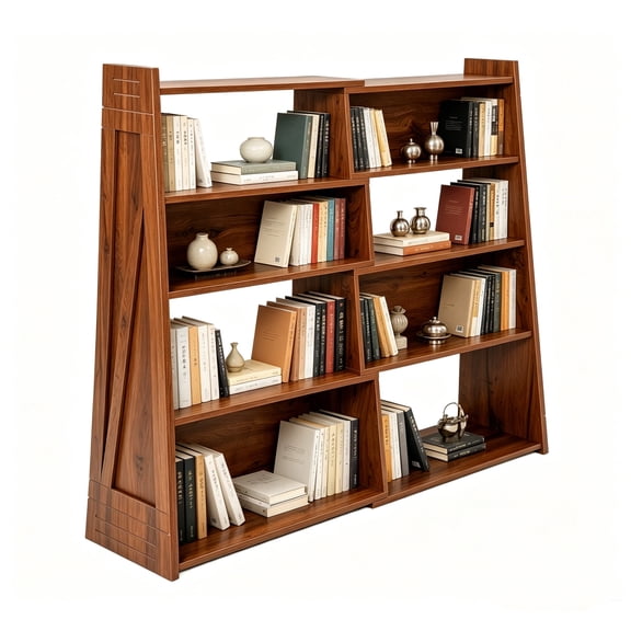 WRXELAN 4-Tier Expandable Wood Grain Bookcase, Adjustable Width 3-in-1 Shelf Unit, Converts Straight to L-Shaped Corner Storage for Living Room, Bedroom, Office