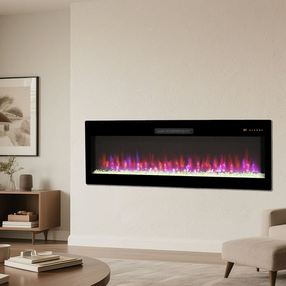 WRXELAN 50" Electric Fireplace in-Wall Recessed and Wall Mounted Fireplace Heater Linear Fireplace