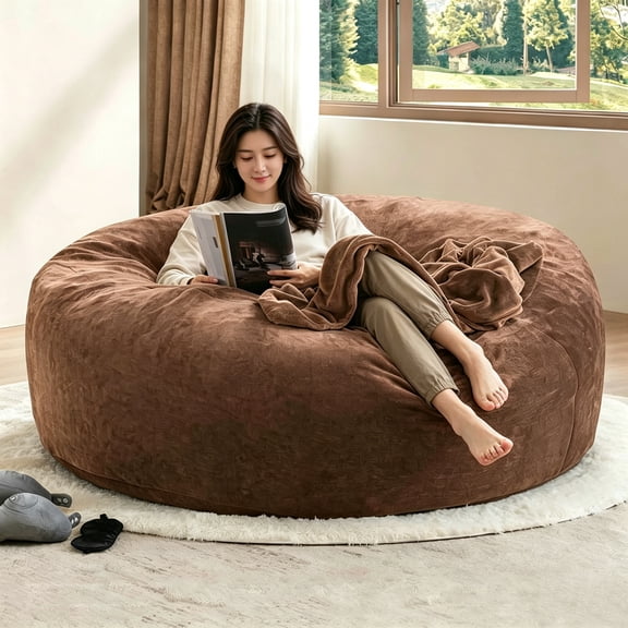 WRXELAN Big Bean Bag Chairs for AdultsBean Bag CouchMemory Foam ChairRemovable and Washable Flannel Cover, Giant Bean Bag, Suitable for Living Room, Bedroom and Reading (Coffee, 6Ft)