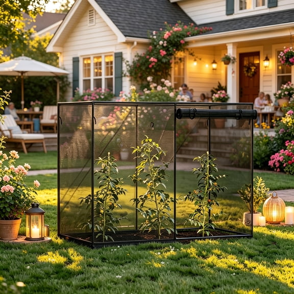 WRXELAN Crop Cage, Plant Protection Tent with Zippered Doors for Vegetable Garden, Backyard, Black