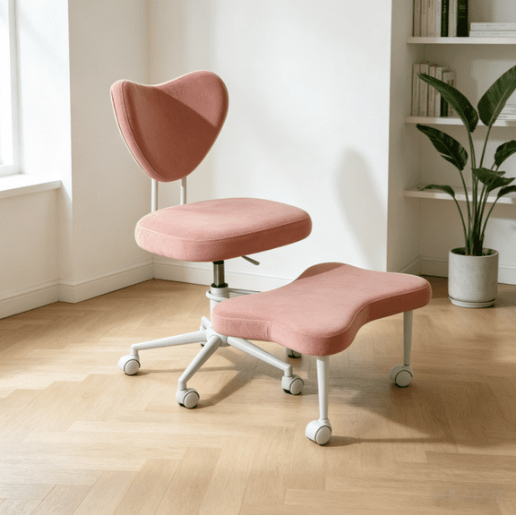 WRXELAN Cross-Legged Office Chair, 360 Swivel Yoga Meditation Chair, Ergonomic Height-Adjustable ADHD Criss-Cross Office Chair with Wheels, Lumbar Support for Home Office, Pink