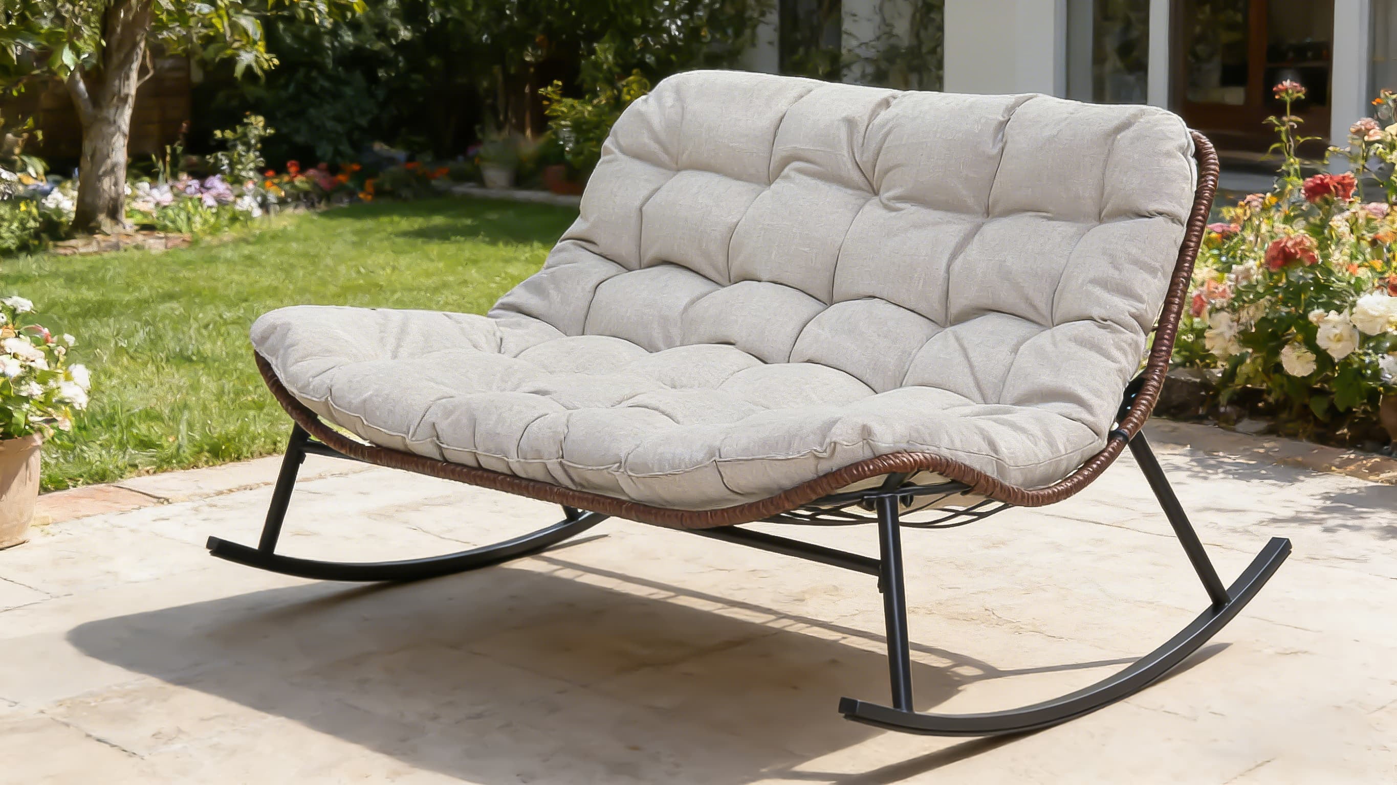 WRXELAN Double Egg Rocking Chair for 2, Oversized Rattan Recliner ...