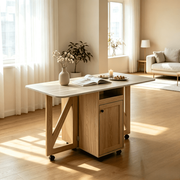 WRXELAN  Extendable Drop Leaf Folding Dining Table  Kitchen Farmhouse Space Saving Table in Wood Color