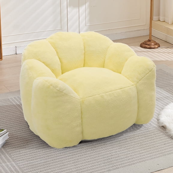 WRXELAN Faux Fur Lotus Shaped Bean Bag Sleeper Chair Compression Sofa, Adult Floor Couch Chair with Pull Ring, Large Fluffy Lazy Comfy Reading Chaise Recliner for Living , Lounge
