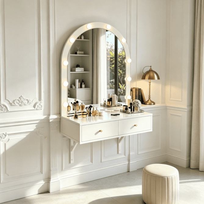 White Wall Mounted Dressing Table