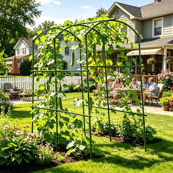 WRXELAN Garden Arch Trellis for Climbing Plants Outdoor, 71" x 51" x 83" Metal Core Tall Archway Tunnel Plant Support for Cucumber Tomato Vine Flowers Vegetables Climbing Plants