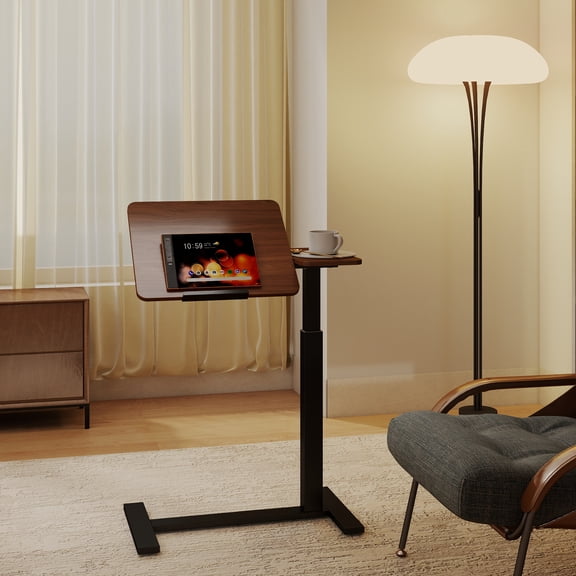 WRXELAN Height Adjustable Side Table on Wheels, 360 Swivel Couch Armrest Tray, Tiltable Overbed Bedside Table, Small Space Snack Table for Bed or Chair with Phone & Tablet Slot