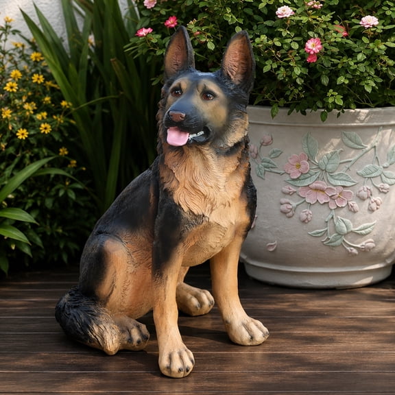 WRXELAN Outdoor Shepherd Dog Statue, Resin Garden Ornament, Suitable for Yards and Patios, Brown