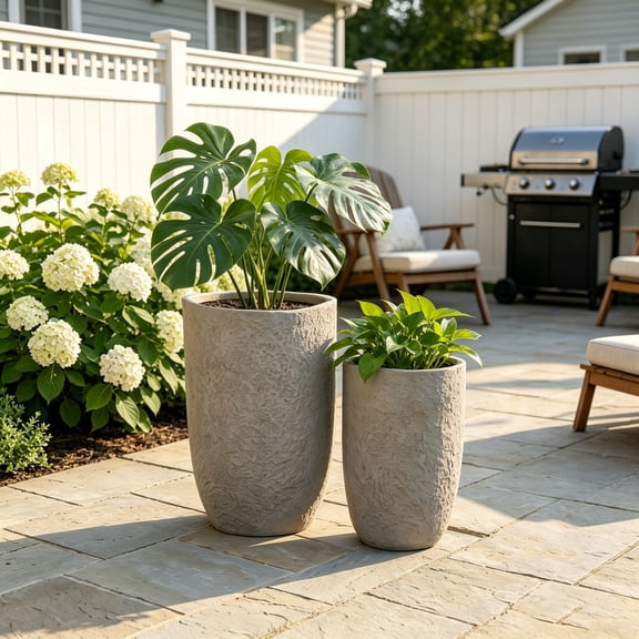 WRXELAN   Outdoor Tall Planters 2Pc, Large Outdoor Indoor Handmade Rustic Decorative Planter Pots with Drainage Holes for Home Garden Patio, 14" x 22" & 17" x 26"(Coffee)
