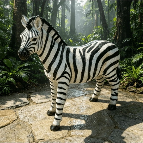 WRXELAN Realistic Zebra Garden Statue, 18.31X19.49-Inch Resin Outdoor Animal Decor, Hand-Painted Black & White Stripes for Lawns, Patios, and Courtyards (Black & White - Zebra)