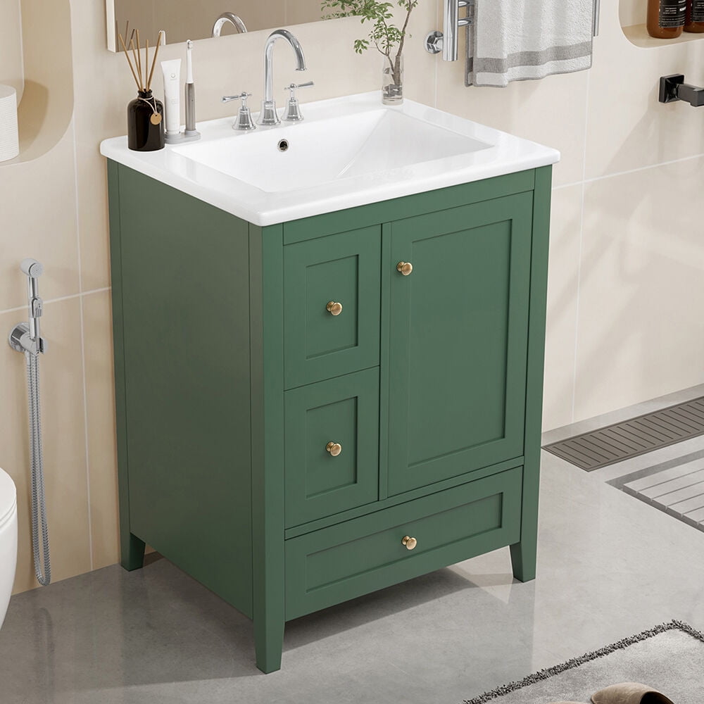 WRXLUXE 24" Bathroom Vanity with Sink, Bathroom Vanity w Hose Closed ...
