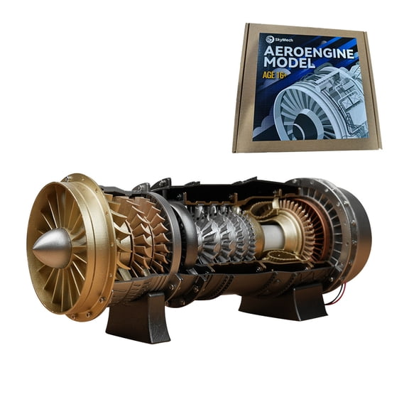 WS-15 Turbofan Engine Model That Works, 150+PCS 1/20 DIY Assembly Simulation Aircraft Engine Electric Model Kit, Physics Experiment Set for Adults