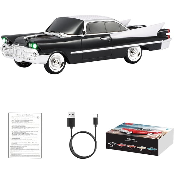 WS-1965 Replica Speaker - Retro Rocket Design, Sound, TWS, LED Party Lights, FM Radio, USB/TF Playback, -in Microphone - Portable for Lovers (Black)
