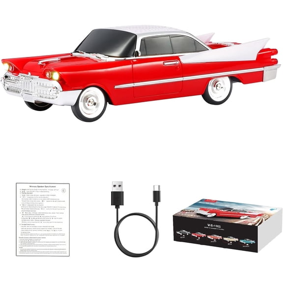 WS-1965 Replica Speaker - Retro Rocket Design, Sound, TWS, LED Party Lights, FM Radio, USB/TF Playback, -in Microphone - Portable for Lovers (Red)