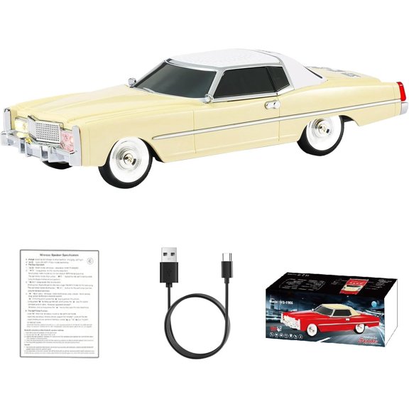WS-1966 Retro Sedan   Replica Speaker -  Stereo, TWS, FM, USB/TF, LED Lights, Type-C - Portable Model  Speaker with Mic for Office, Outdoors & Gifts(Beige)
