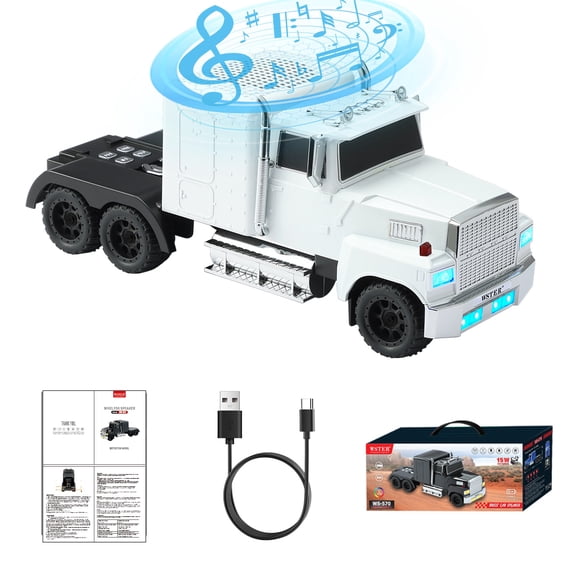 WSTER WS-570 Big Truck Model Bluetooth Speaker with USB TF Card AUX FM Radio TWS Pairing for Home OutdoorBeach Stereo Audio Subwoofers Birthday Gift(White)