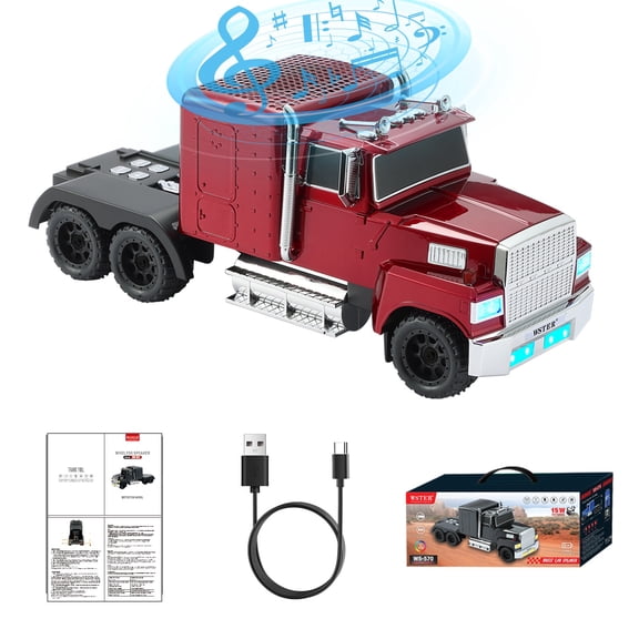 WSTER WS-570 Big Truck Model Bluetooth Speaker with USB TF Card AUX FM Radio TWS Pairing for Home OutdoorBeach Stereo Audio Subwoofers Birthday Gift(Red）