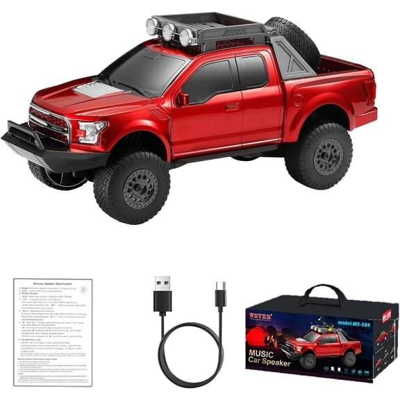 WS-589 Rugged Pickup Replica Speaker - Portable Audio with TWS, LED Party Lights & Stereo | for Music & Lovers(Red)