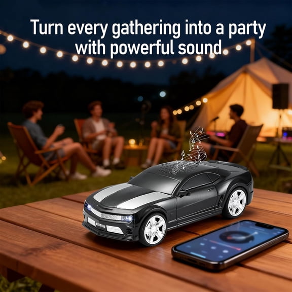 WS-592 Supercar Design Bluetooth Replica Speaker  Portable Car Model Wireless with TWS Stereo, FM Radio, LED Party Lights, USB/TF Playback, Hands-Free Calling, Microphone(Black)