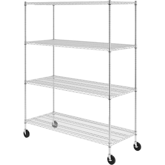 WS-602472-ZW4 NSF Certified 4-Tier Heavy Duty Wire Rack Storage Shelves with Wheels & Adjustable Feet, 24"x60"x72", Silver