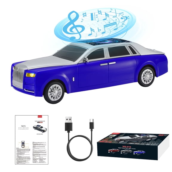 WSTER WS-610 Car Shaped Bluetooth Speaker, 15W Heavy Bass Portable Wireless Speaker with LED Lights, TWS, FM Radio, TF/USB, Bluetooth 5.4 for computer/Desktop ornaments/outdoor/party/Gift