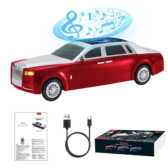 WSTER WS-610 Car Shaped Bluetooth Speaker, 15W Heavy Bass Portable Wireless Speaker with LED Lights, TWS, FM Radio, TF/USB, Bluetooth 5.4 for computer/Desktop ornaments/outdoor/party/Gift