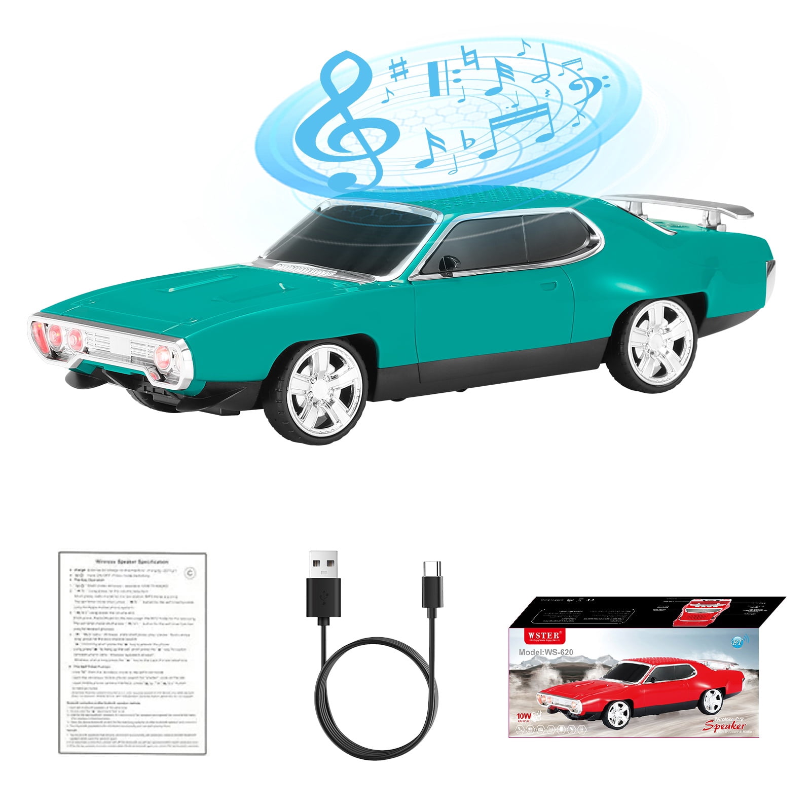 WSTER WS-620 Retro Muscle Car Portable Bluetooth Speaker, 2*5W Heavy Bass Wireless Speaker, Bluetooth 5.4, TWS Pairing, FM Radio, TF/USB, Hands-Free Call,The perfect gift for family and friends