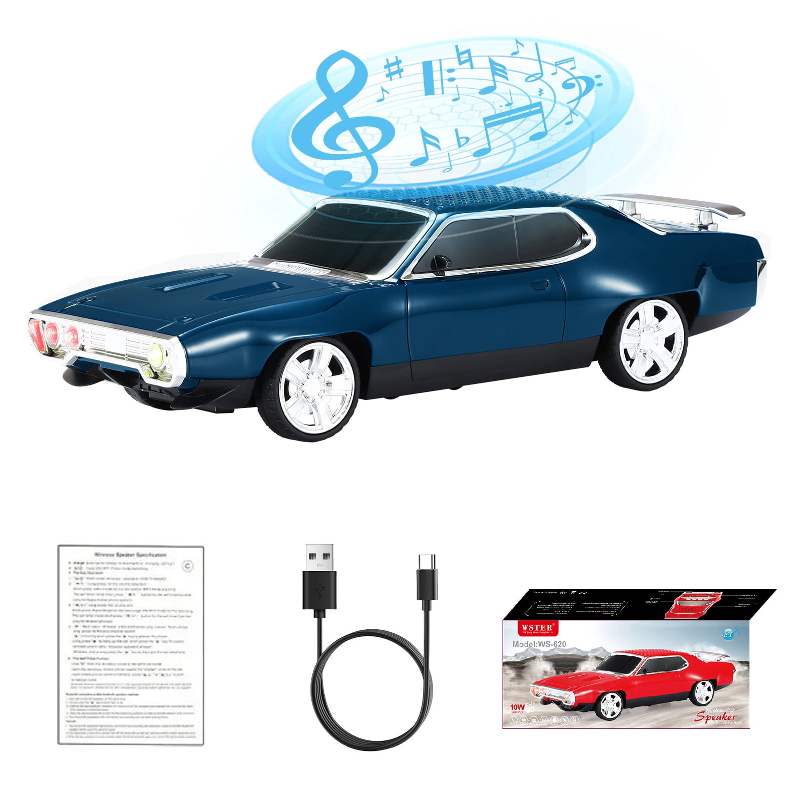 WSTER WS-620 Retro Muscle Car Portable Bluetooth Speaker, 2*5W Heavy Bass Wireless Speaker, Bluetooth 5.4, TWS Pairing, FM Radio, TF/USB, Hands-Free Call,The perfect gift for family and friends
