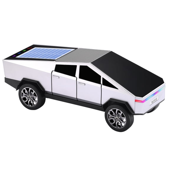 WS-699 Solar Bluetooth Replica Speaker – Future Pickup Truck Design, HD Sound, TWS Stereo Pairing, FM Radio, LED Party Light, USB/TF Playback, Hands-Free Mic, Type-C Charging, Portable Gift (Silver)