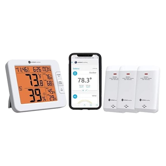 WS-8482-X3 Wireless 7-Channel Internet Monitoring Weather Station with Three Indoor/Outdoor Temperature & Humidity Sensors, Compatible with Alexa