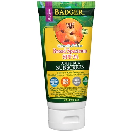 Badger Company, Anti-Bug Sunscreen, Broad Spectrum SPF 34, 2.9 fl oz (87 ml)