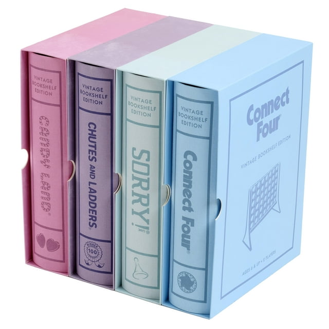 WS Game Company Candy Land, Chutes and Ladders, Connect Four, and Sorry! Vintage Board Game Bookshelf Collection